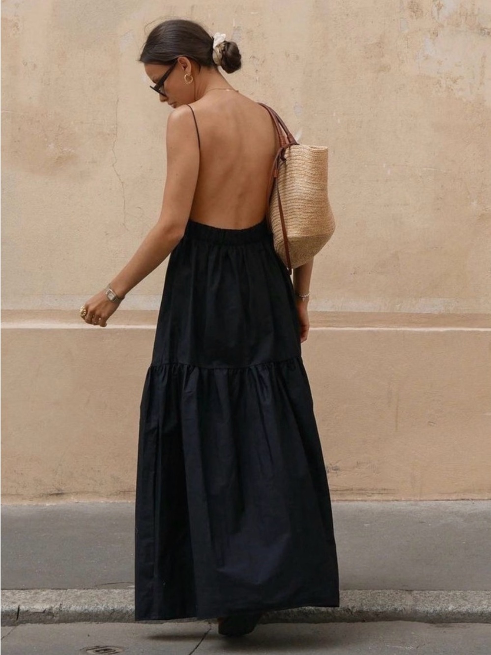 Commense Solid Backless Long Black Dress | Size M - Picture 2 of 9
